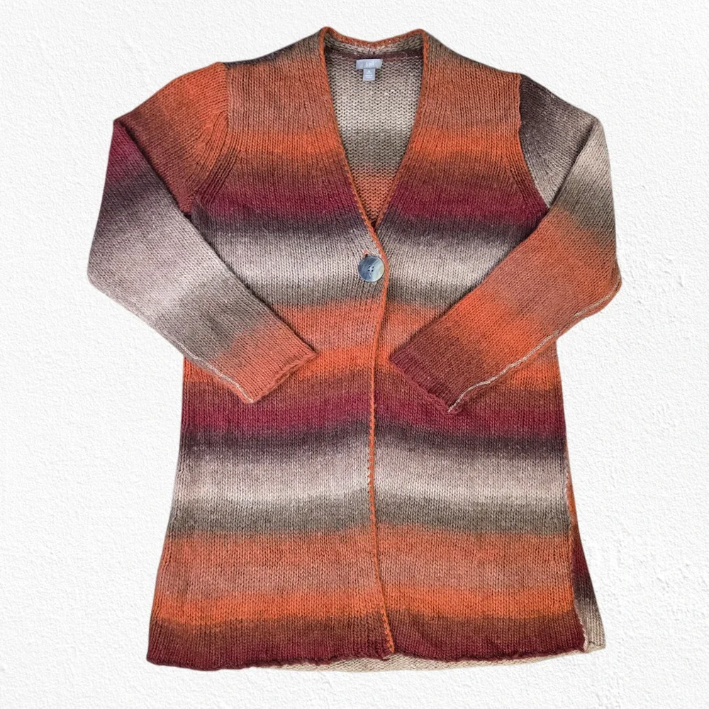 J. Jill Orange Ombre Striped Wool Blend Cardigan Sweater Button Front Size MP